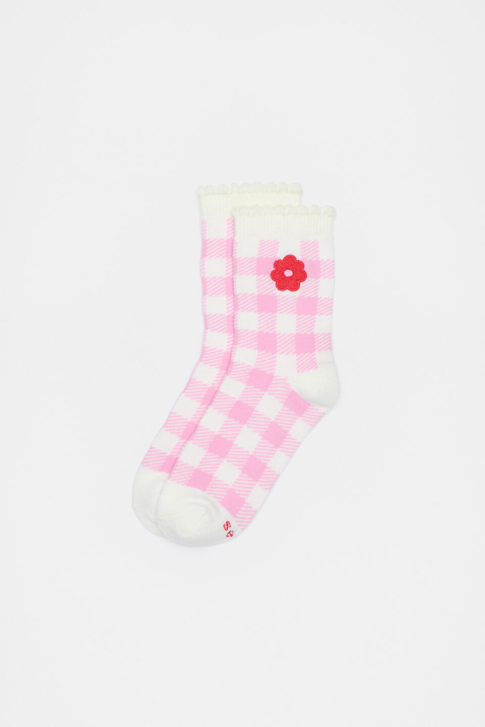 Gingham Flower Sock  Light Pink