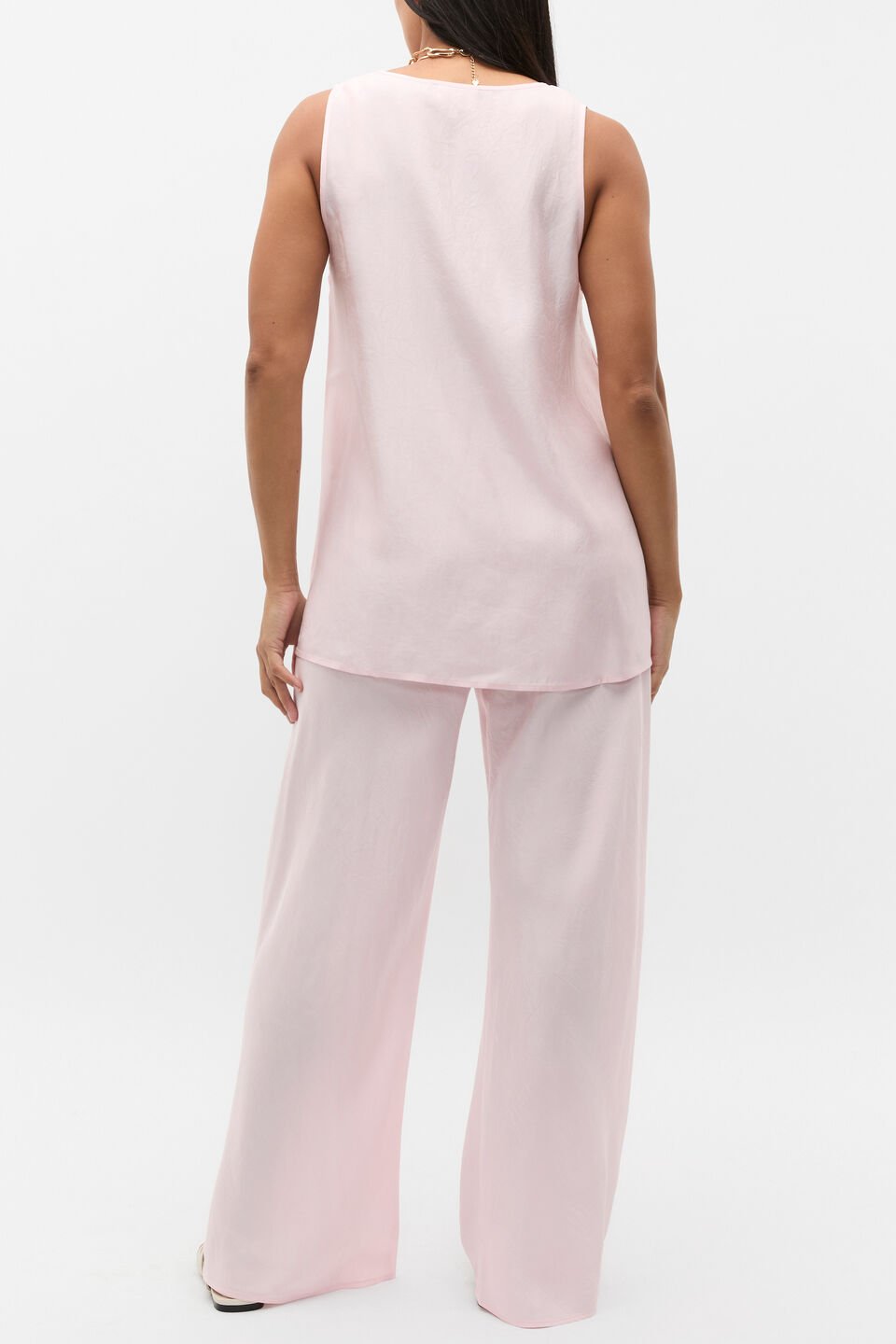 Crinkled Satin Longline Tank  Primrose