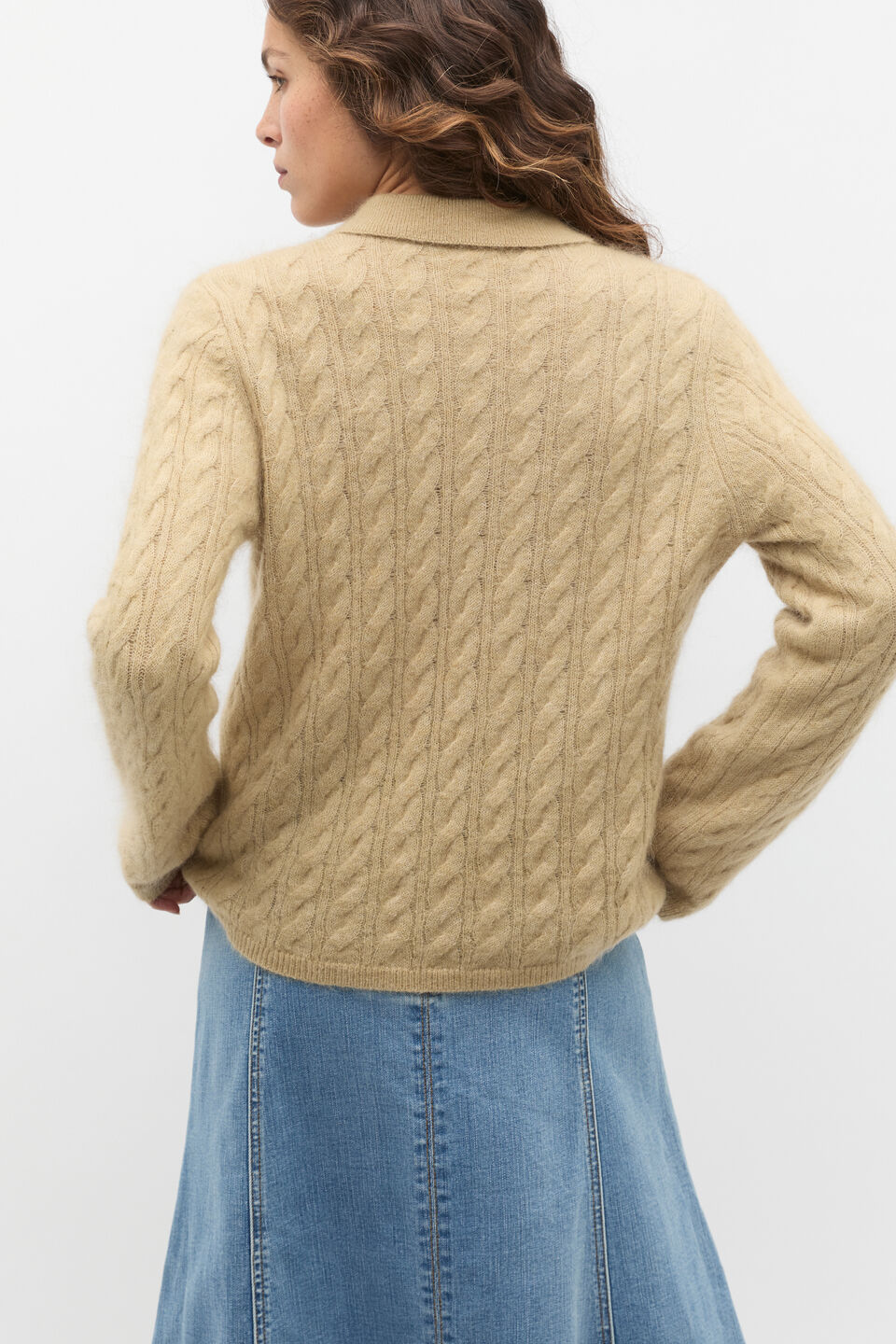 Cable Detail Knit Polo  Cashew Marle