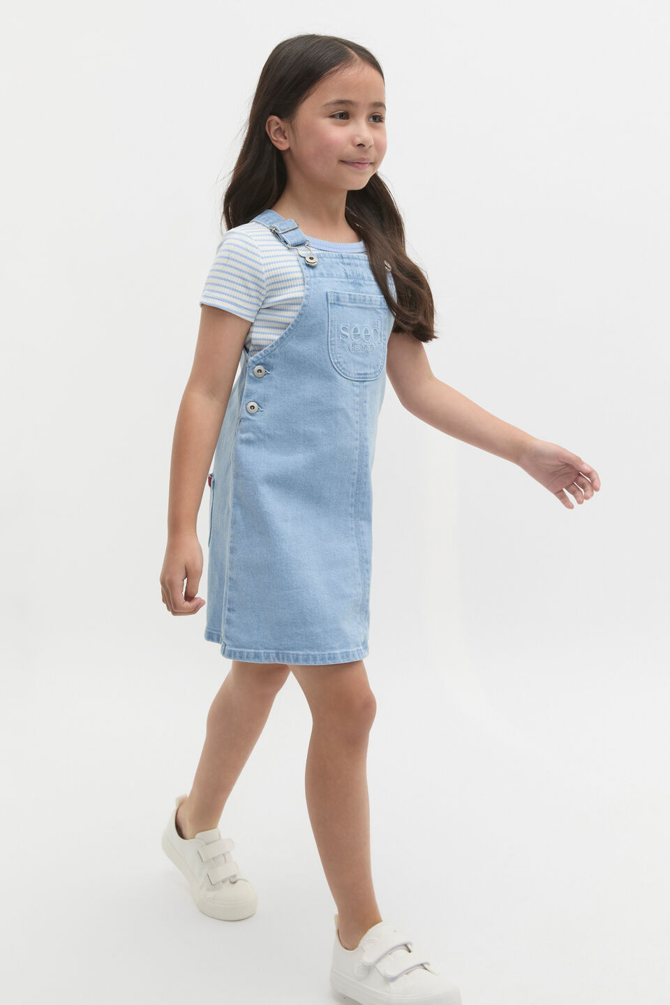 Logo Denim Pinafore  Light Wash