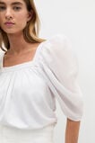 Square Neck Gathered Sleeve Top  Whisper White  hi-res