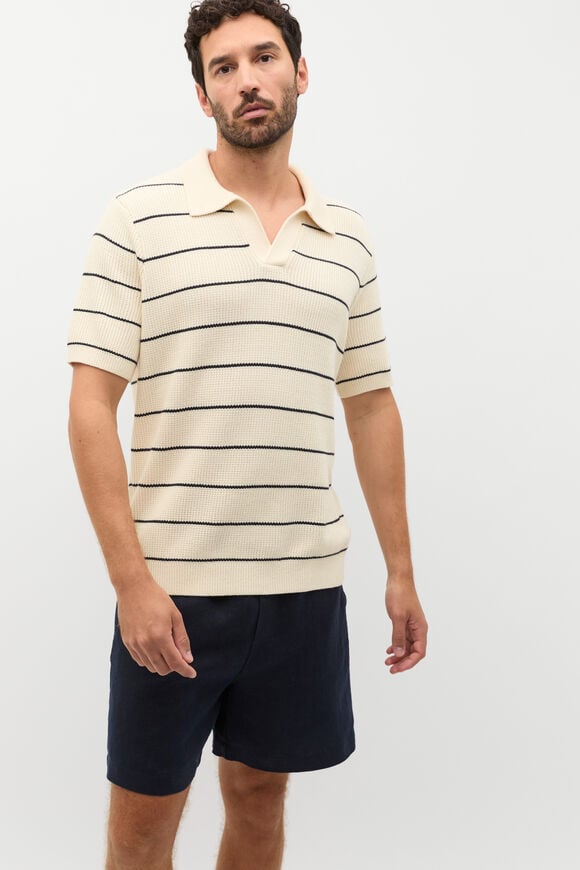 Stripe Knit Polo  Cream  hi-res