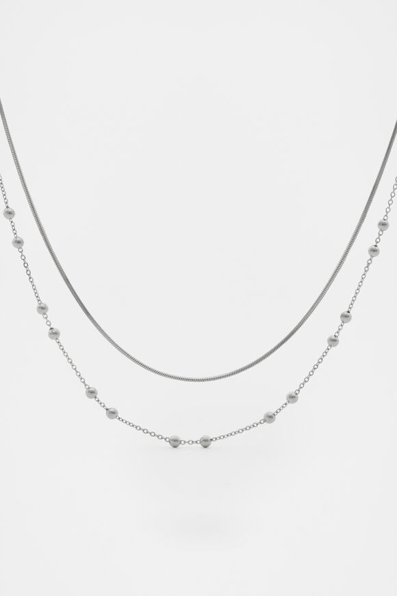 Waterproof Double Chain Necklace  Silver  hi-res