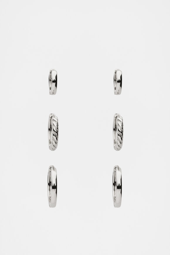 Textured Huggie Ear Pack  Silver  hi-res