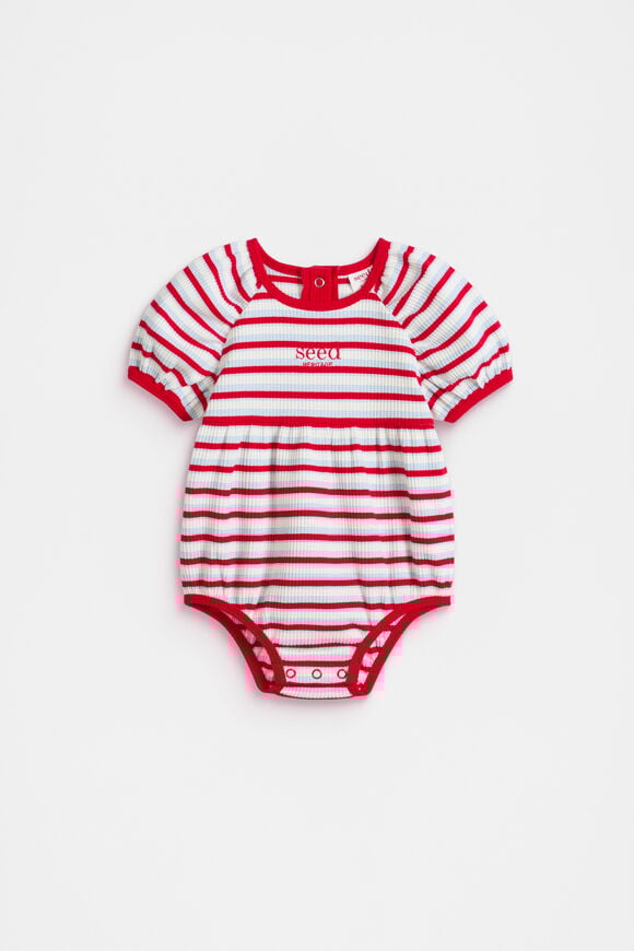 Stripe Rib Logo Romper  Chilli Stripe  hi-res