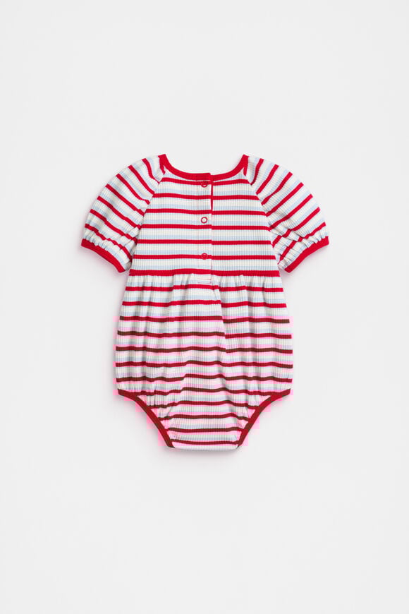 Stripe Rib Logo Romper  Chilli Stripe  hi-res