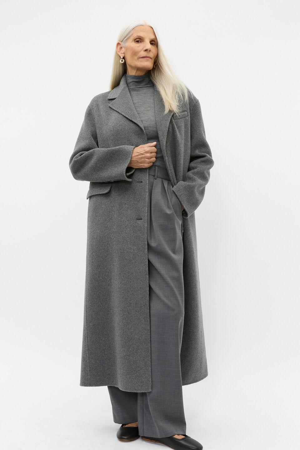 Wool Blend Boyfriend Coat  Charcoal Grey Marle