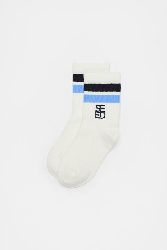Stripe Embroidered Sock  Blue Multi  hi-res