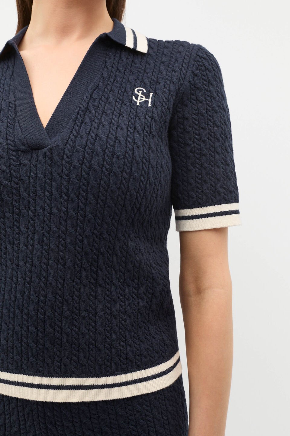 Cable Knit Polo  Twilight Blue