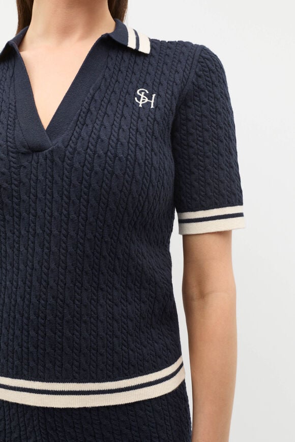 Cable Knit Polo  Twilight Blue  hi-res