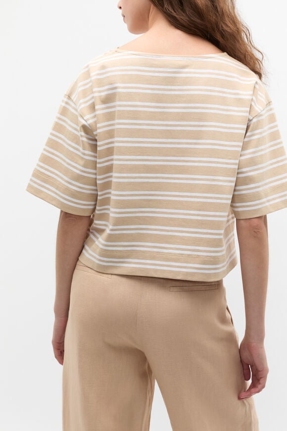 Cotton Boxy Split Hem Tee  Ecru Stripe  hi-res