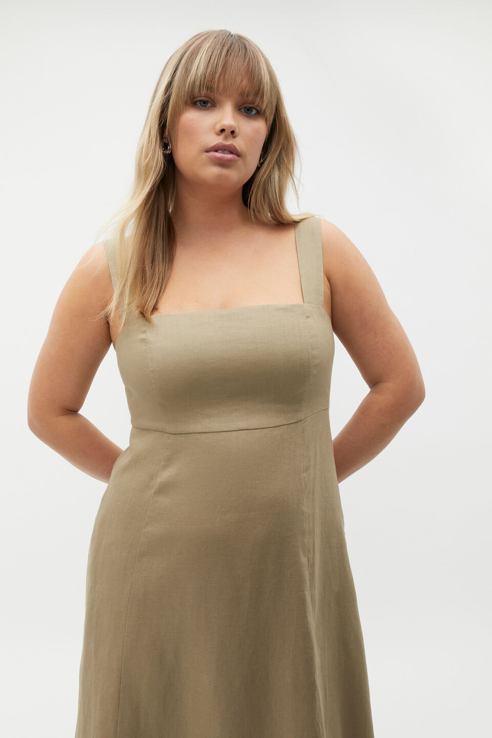 Linen Square Neck Sun Dress  Rosemary