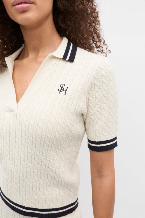 Cable Knit Polo  Coconut Cream  hi-res