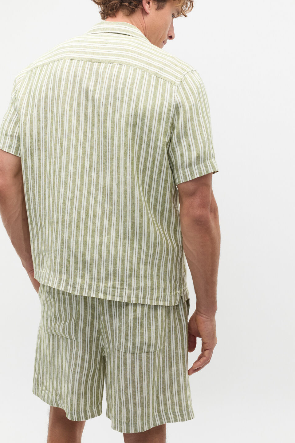 Stripe Linen Shirt  Green Apple