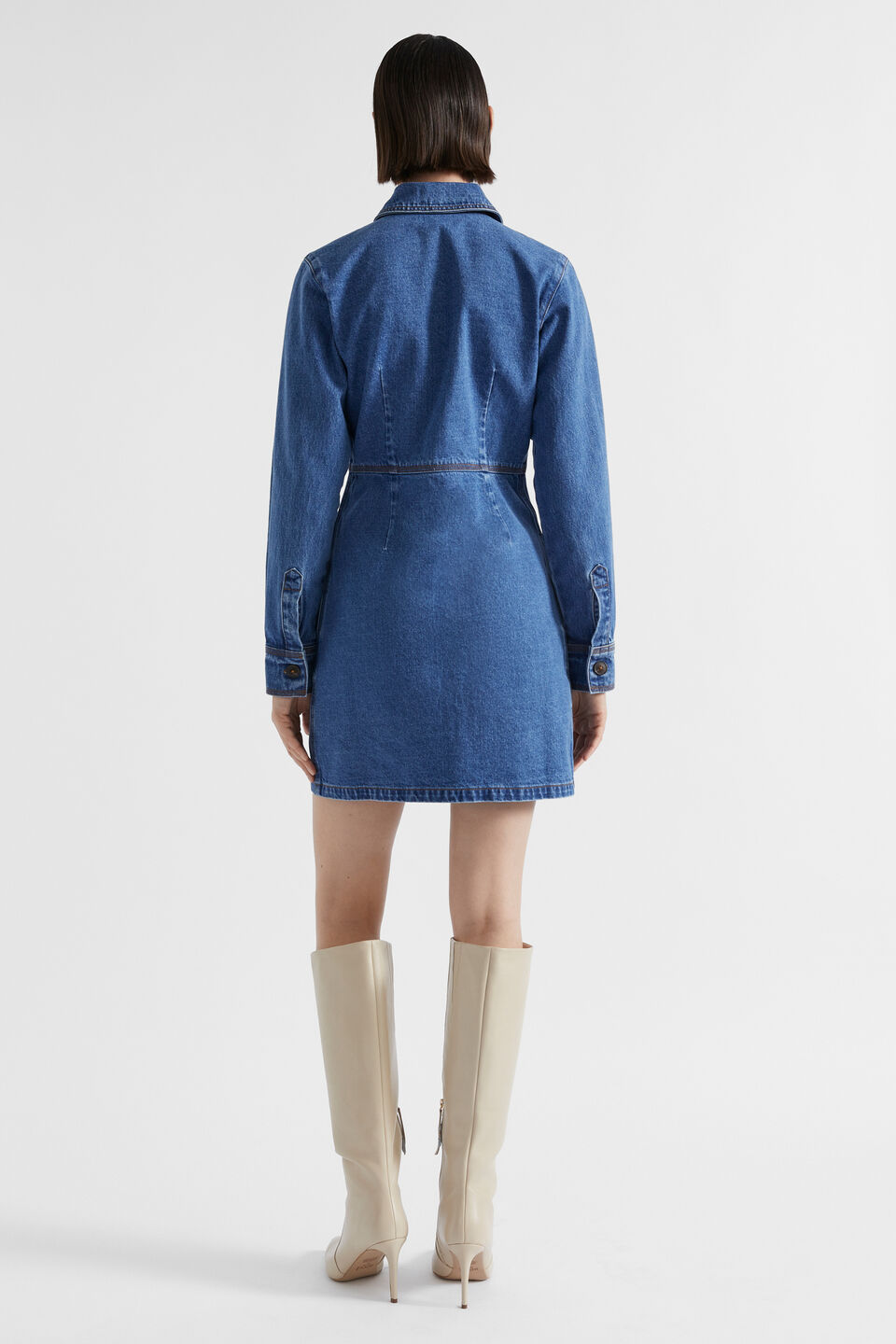 Denim Panelled Mini Dress  Nautical Blue Wash