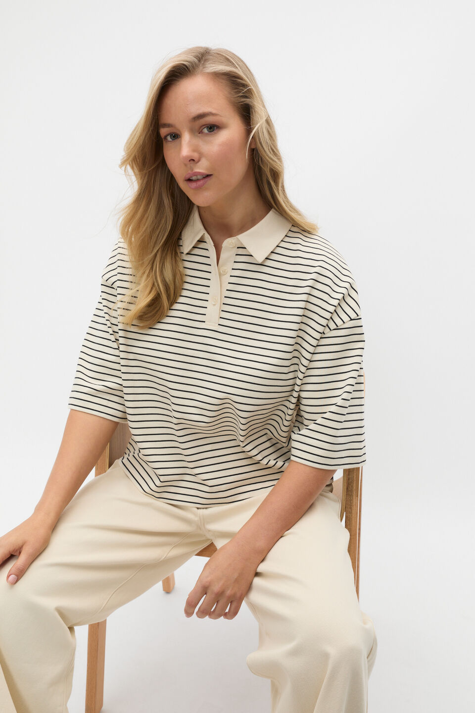Oversized Polo Tee  Tofu Stripe
