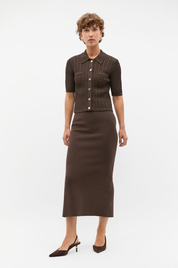 Crepe Knit Maxi Pencil Skirt  Dark Espresso  hi-res