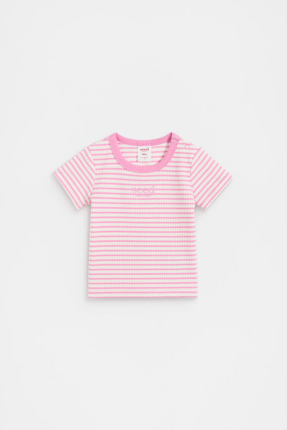 Core Logo Rib Tee  Candy Pink Stripe  hi-res