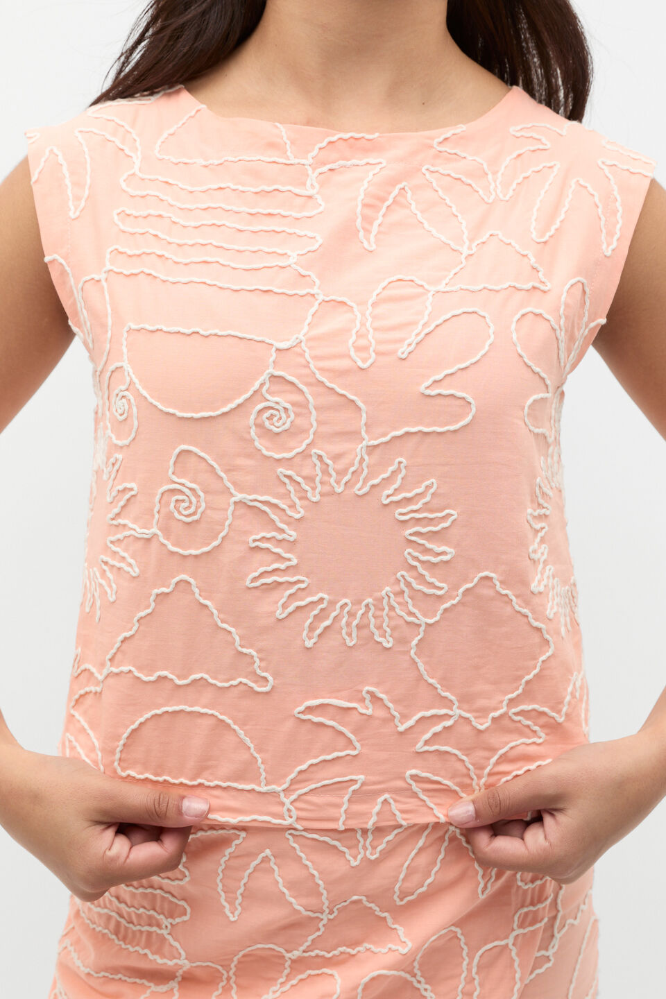 Embroidered Shell Top  Peach