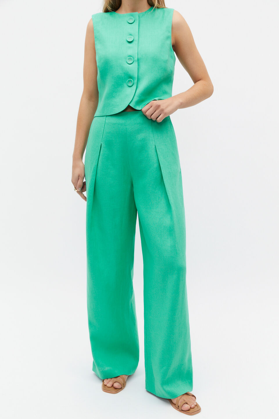 Linen Pleat Front Trouser  Deep Emerald