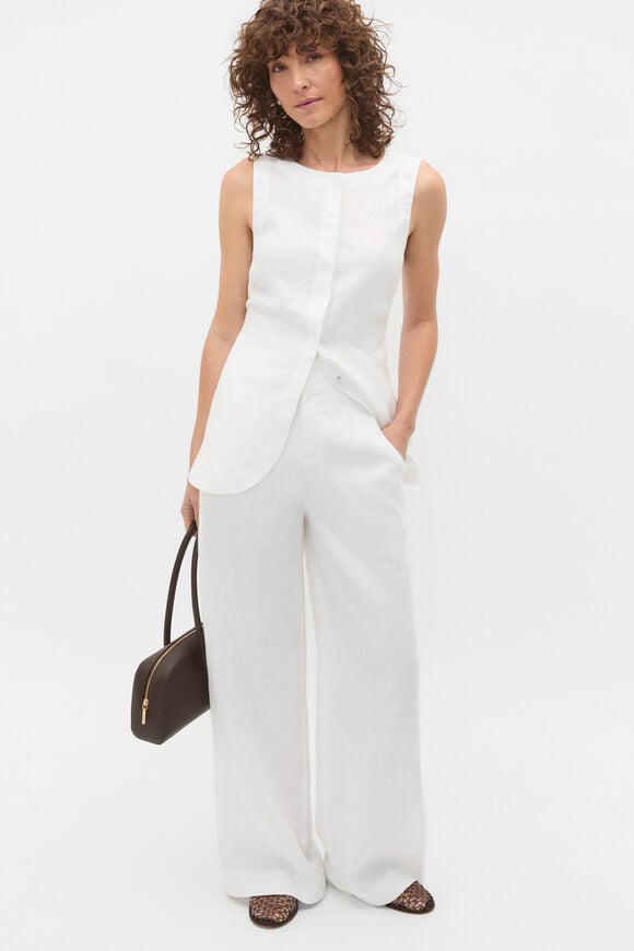 Linen Concealed Placket Vest  Whisper White  hi-res