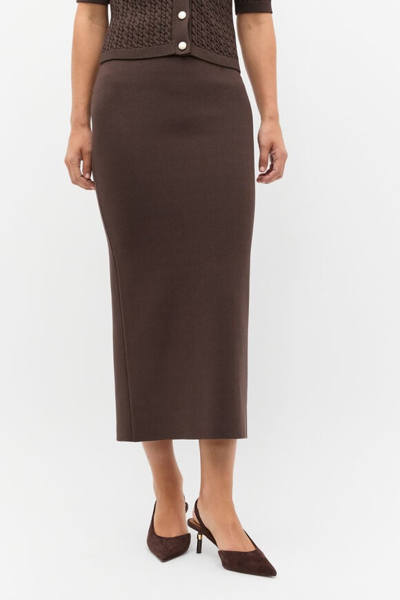 Crepe Knit Maxi Pencil Skirt  Dark Espresso  hi-res