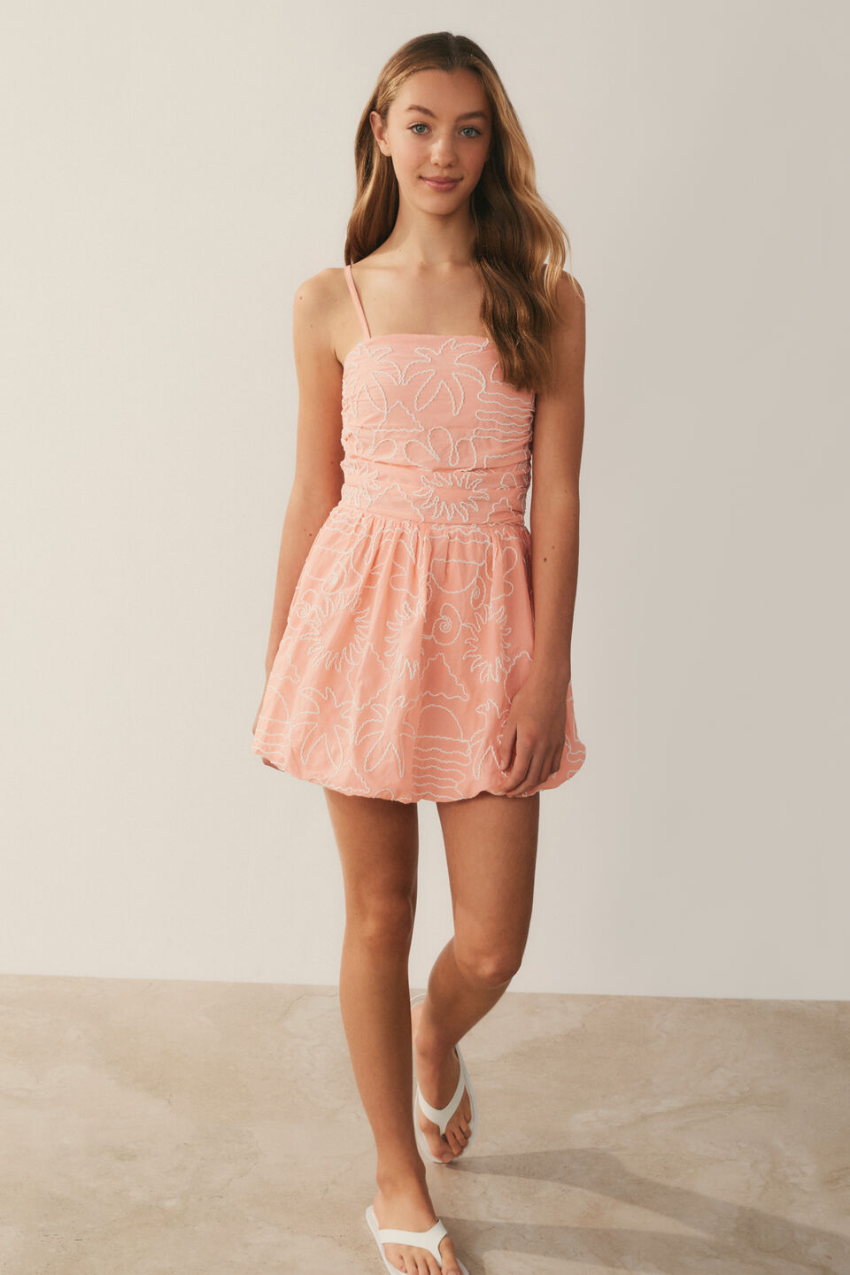 Embroidered Dress  Peach