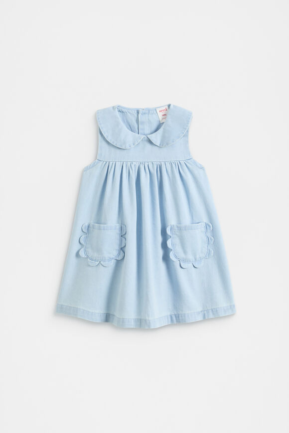 Scallop Pocket Dress  Powder Blue Wash  hi-res