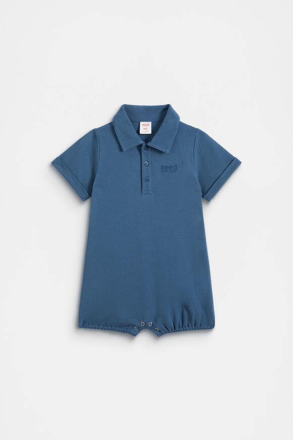 Core Logo Romper  Washed Navy  hi-res