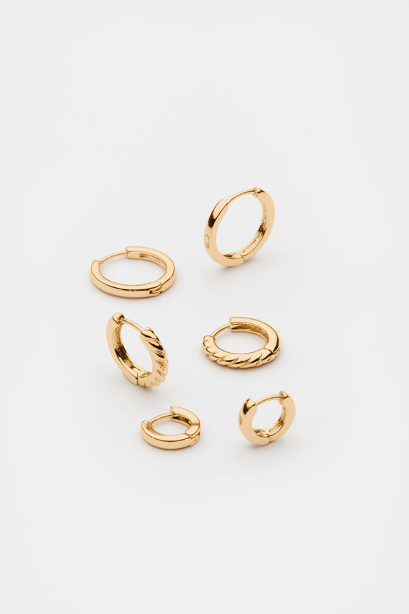 Textured Huggie Ear Pack  Gold  hi-res