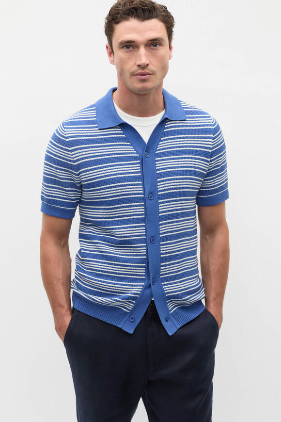 Jacquard Stripe Knit Shirt  Cobalt  hi-res
