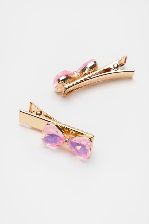 Crystal Bow Heart Duck Clips  Candy Pink  hi-res