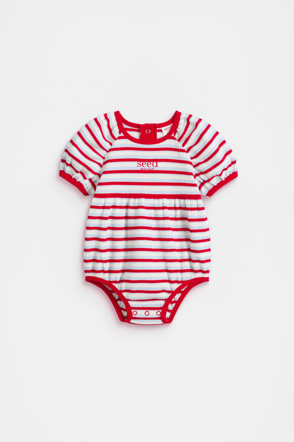 Stripe Rib Logo Romper  Chilli Stripe  hi-res