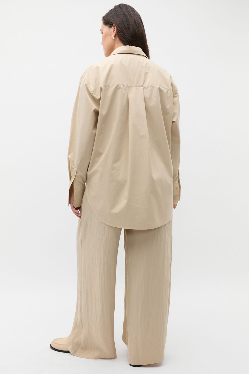 Longline Poplin Shirt  Latte