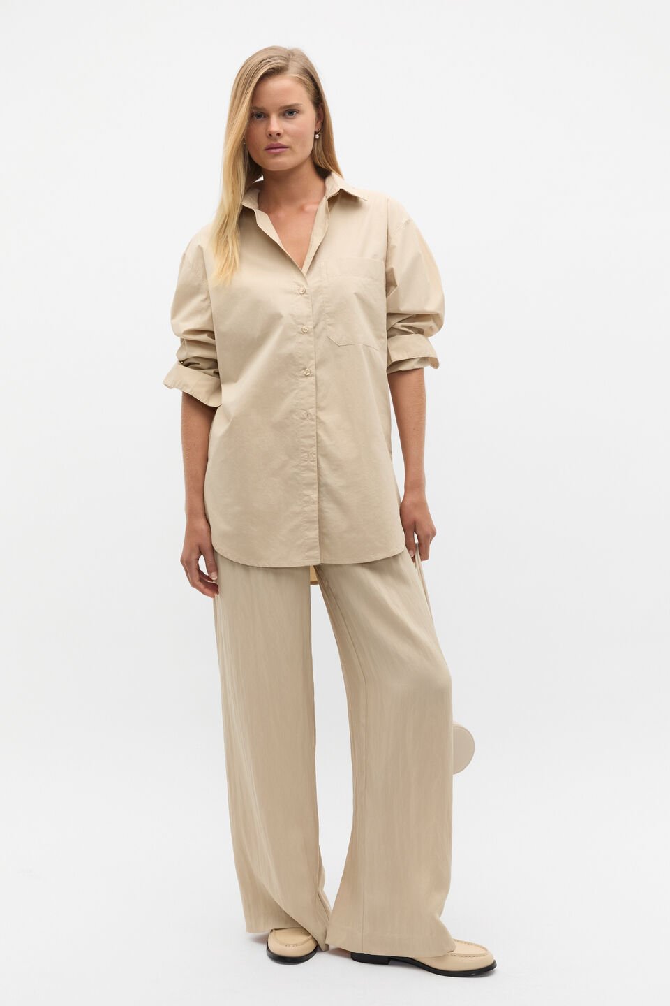 Longline Poplin Shirt  Latte