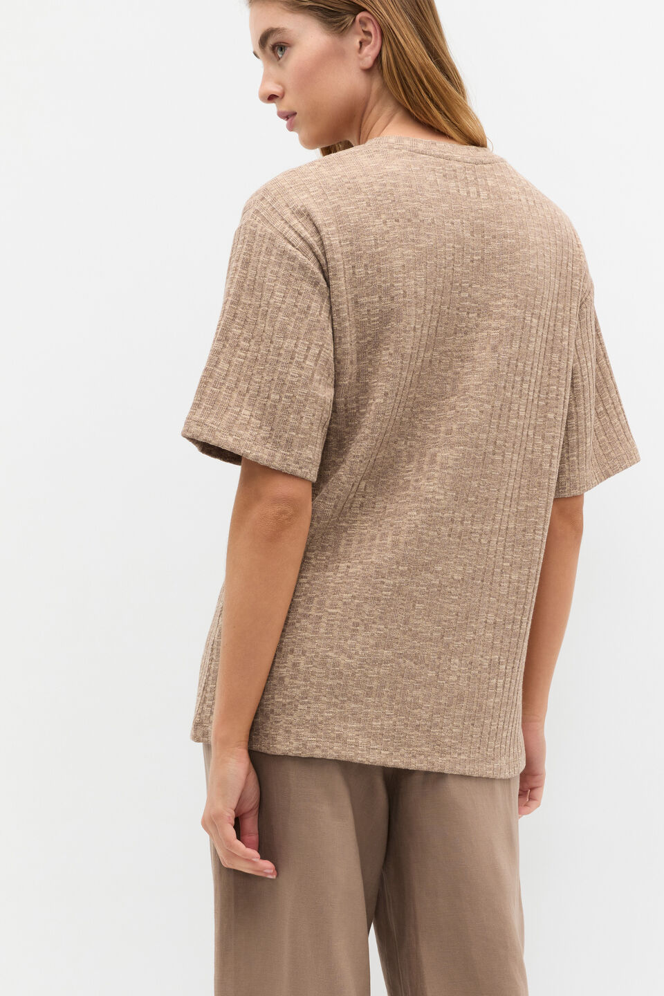 Textured Longline Boxy Tee  Nutmeg Twist