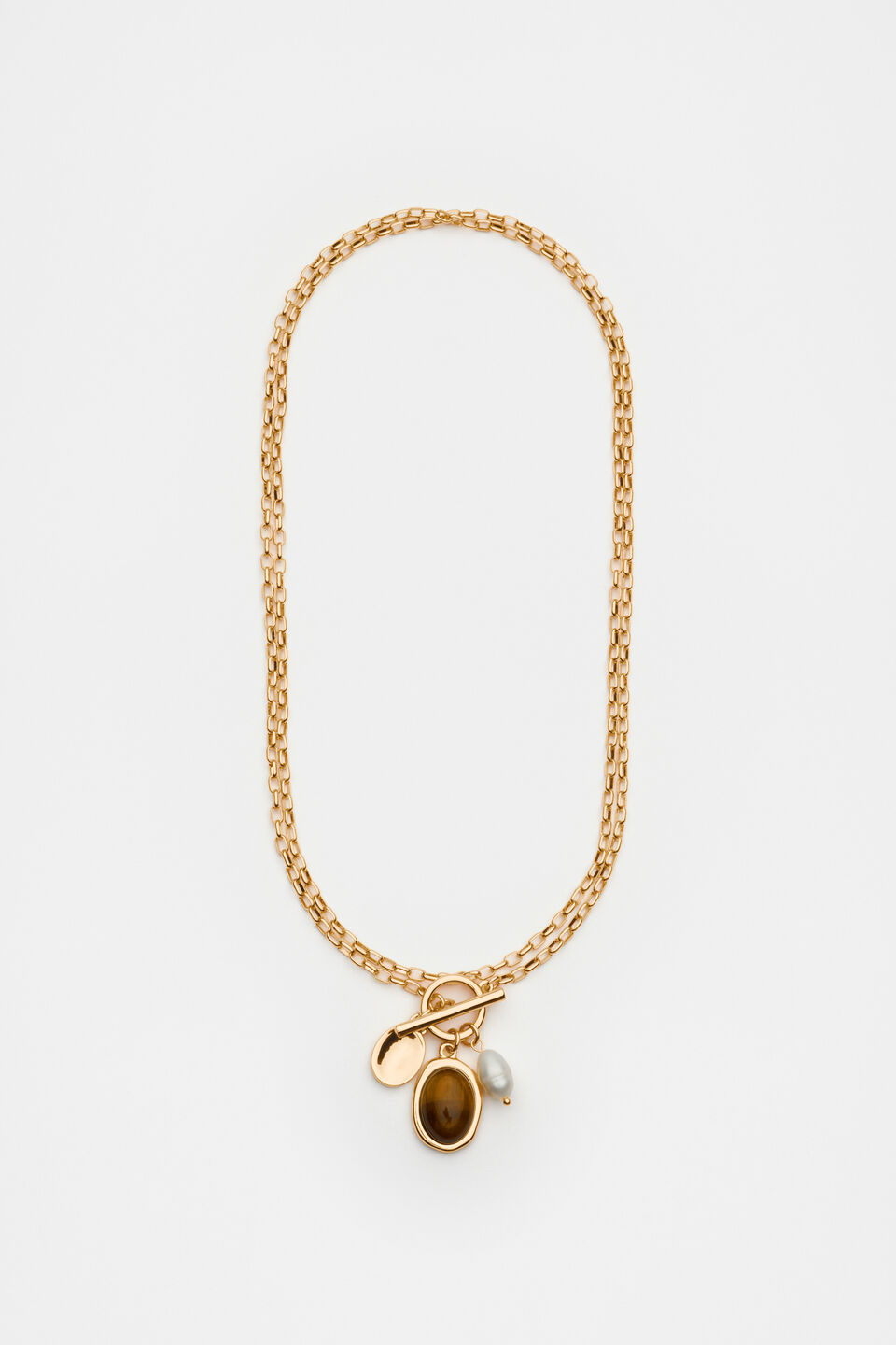 Stone Long Pendant Necklace  Gold