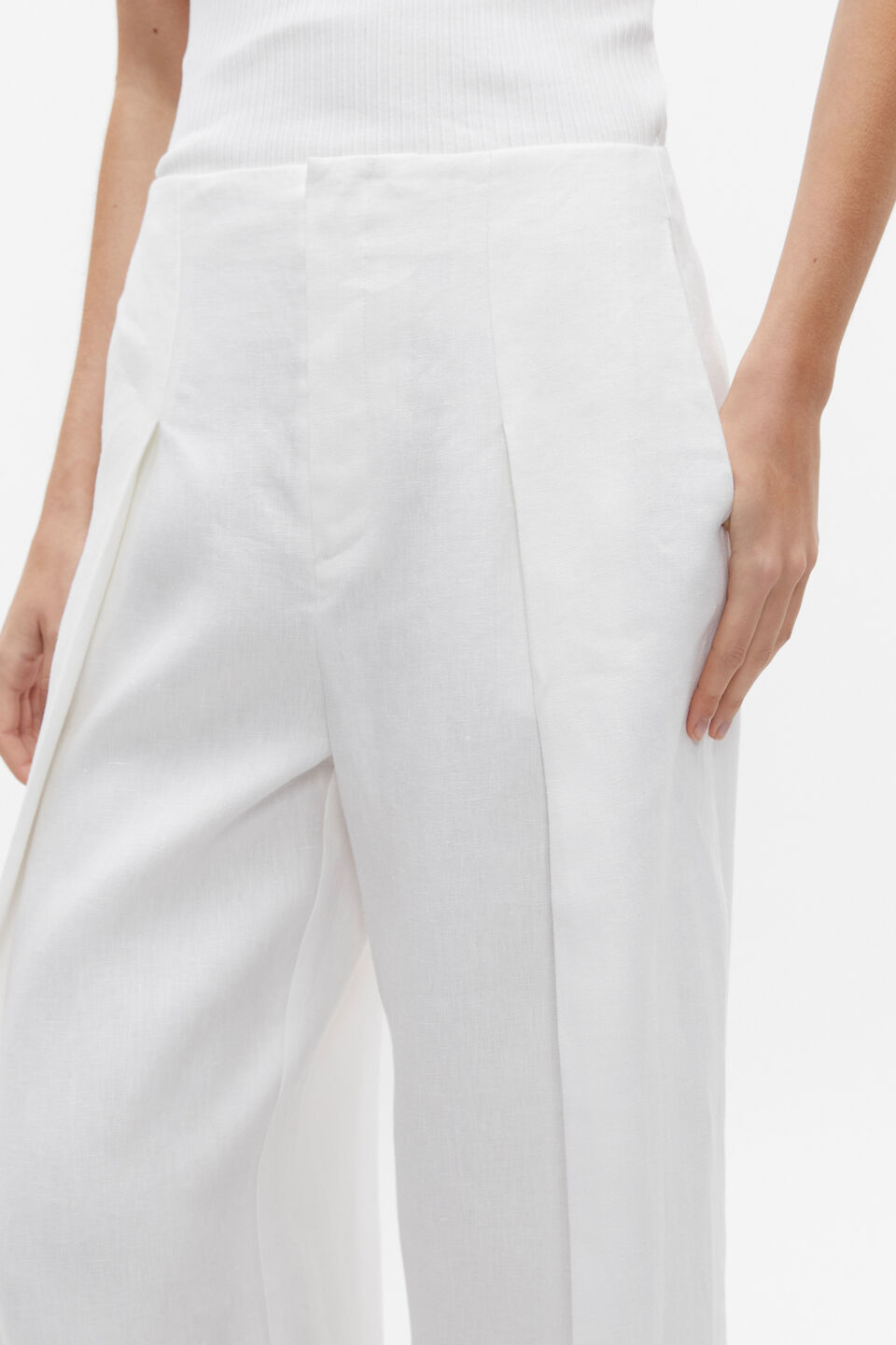 Linen Pleat Front Trouser  Cloud Cream