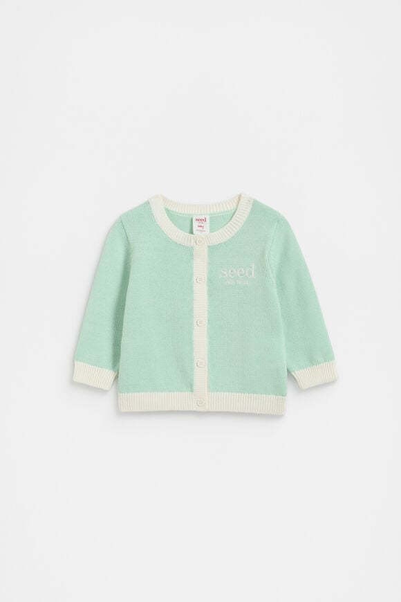 Colourblock Knit Cardigan  Mint  hi-res