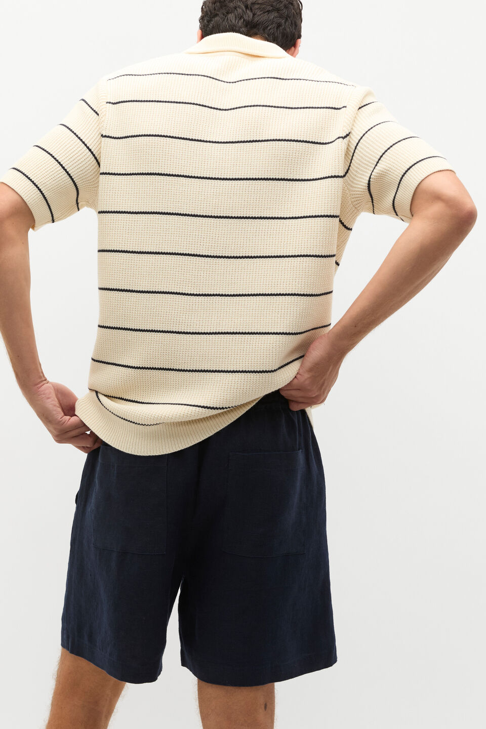 Linen Pullon Short  Midnight Blue