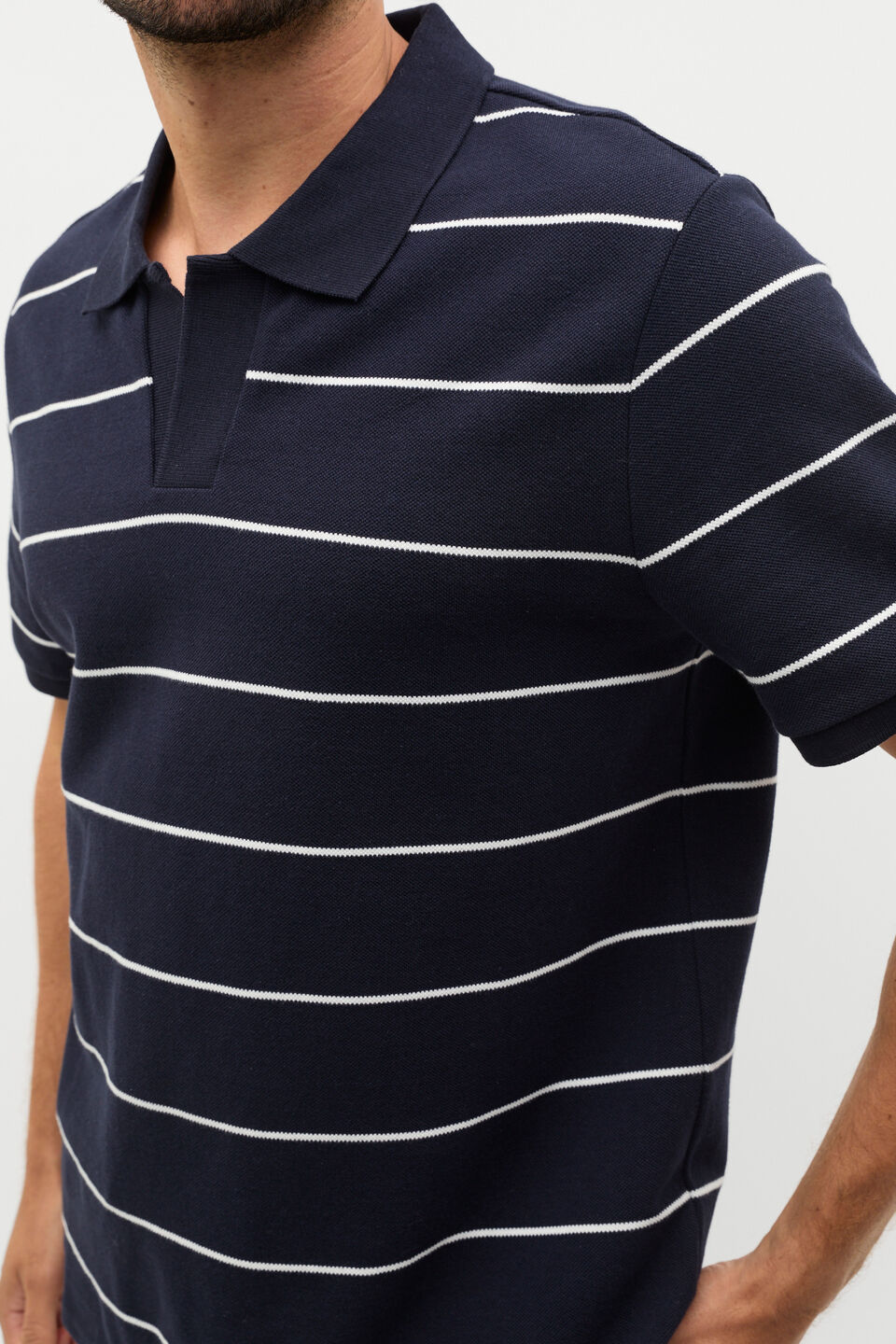 Stripe Pique Polo  Midnight Blue