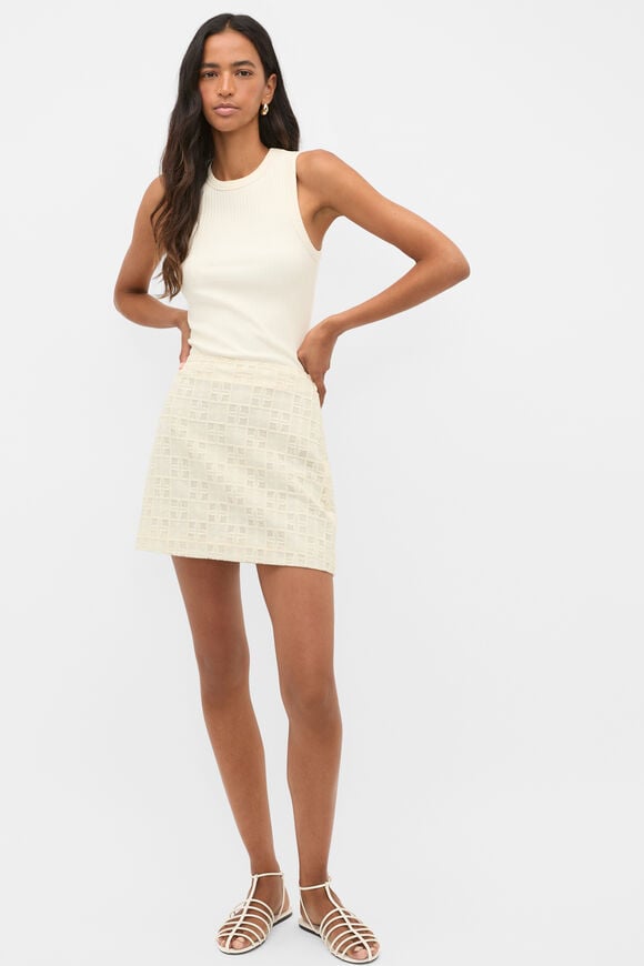 Tile Embroidery Skirt  Coconut Cream  hi-res
