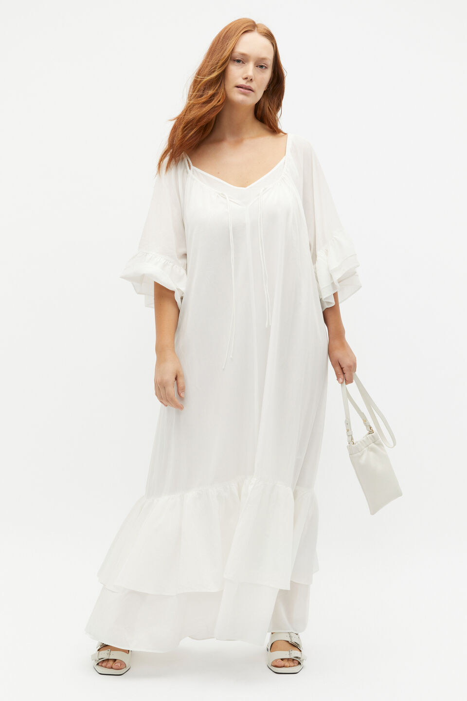 Voile Ruffle Midi Dress  Cloud Cream