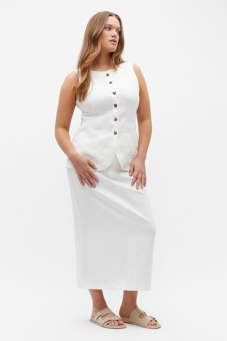 Linen Maxi Cargo Skirt  Cloud Cream