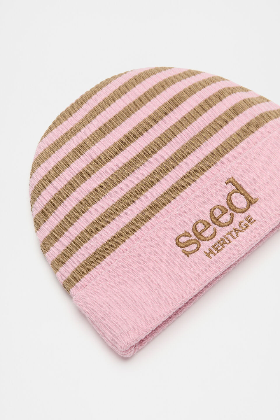 Stripe Logo Beanie  Petal Pink