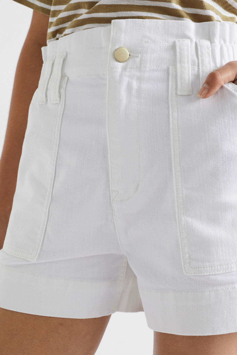 Denim Paperbag Cargo Short  White