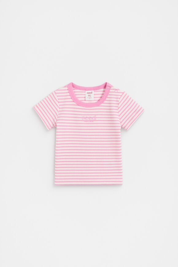 Core Logo Rib Tee  Candy Pink Stripe  hi-res