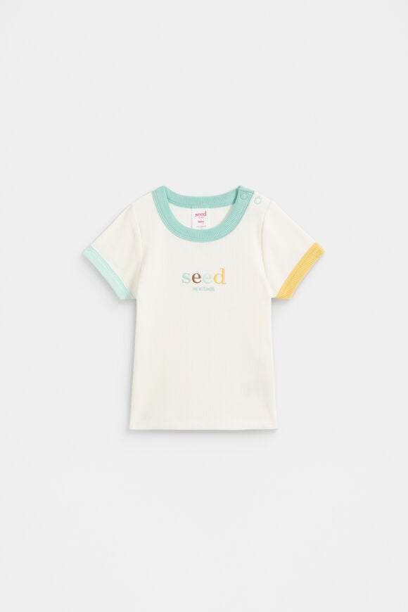 Colourblock Rib Logo Tee  Vintage Cream  hi-res