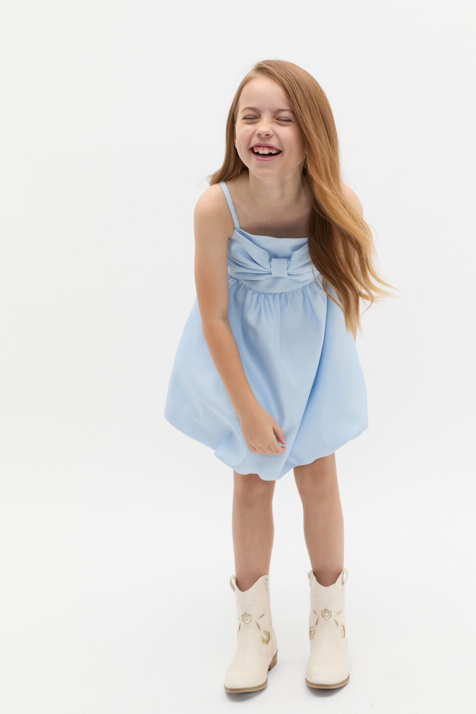 Satin Bubble Dress  Ice Blue