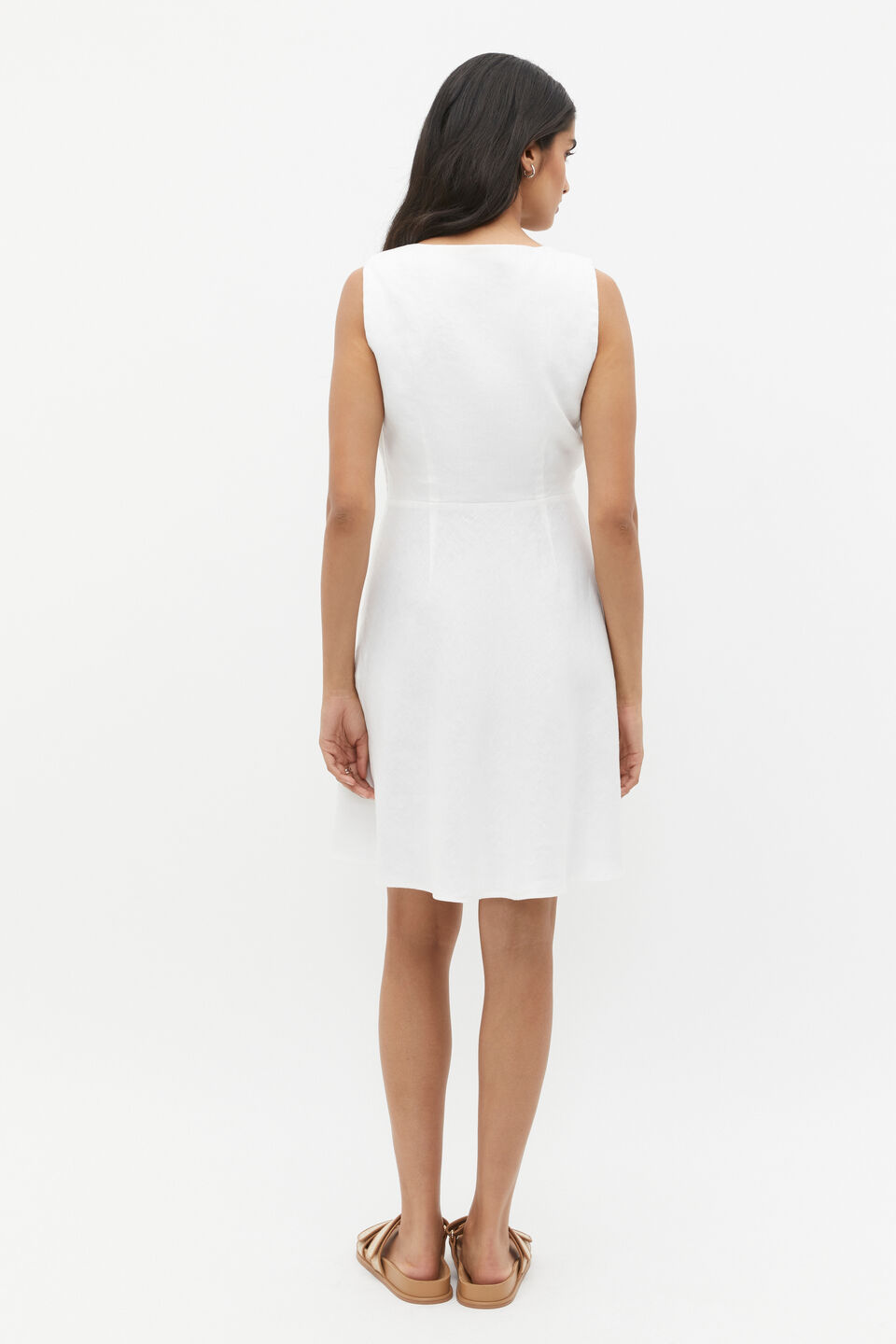 Linen Twist Front Mini Dress  Whisper White